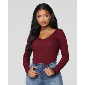 Have My Back Long Sleeve V Neck Sweater- Burgundy